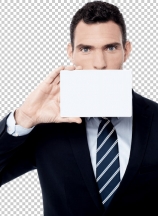 Businessman cover his face with blank card